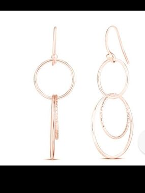 Rose Gold Double Hoop Drop Earrings - Women